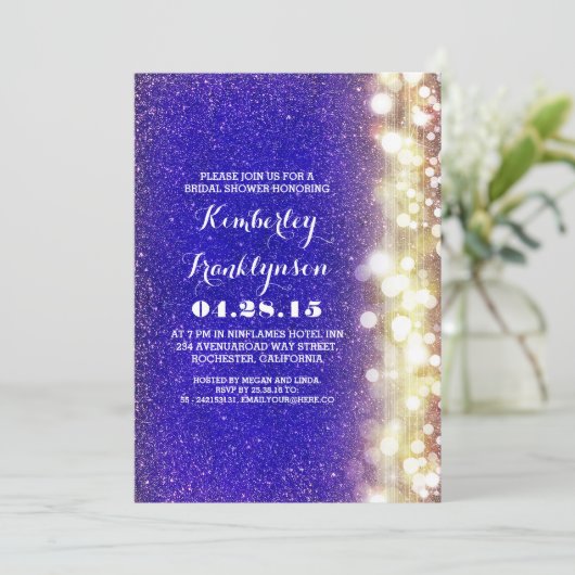 Navy en Gouden Glitter Lights vrijgezellenfeest Kaart (Staand voorkant)