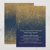 Navy en gouden glitters vintage proefdinermiddag kaart (Voorkant / Achterkant)