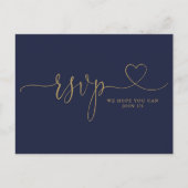 Navy En Gouden Hart Script Liedverzoek RSVP Kaart (Voorkant)