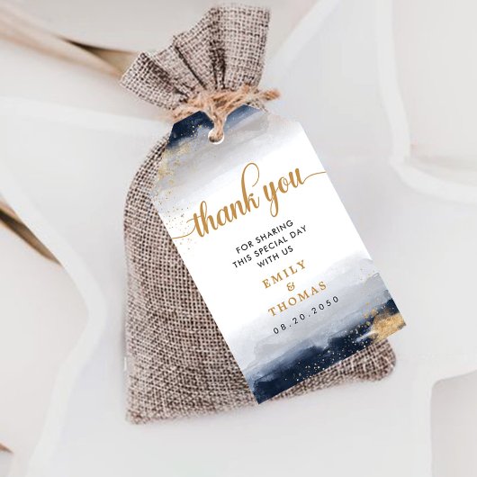 Navy en gouden huwelijksceremonie cadeau Label Cadeaulabel