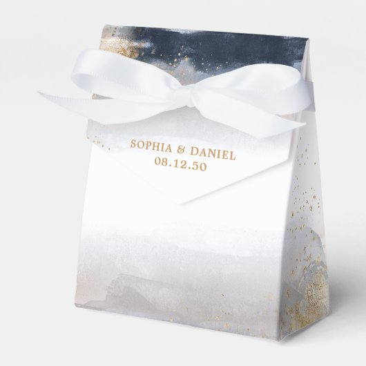 Navy en gouden huwelijksceremonie gunstbox bedankdoosjes (Voorkant Zijde)