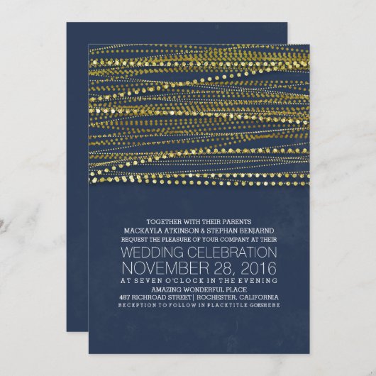 Navy en gouden huwelijksuitnodigingen kaart (Voorkant / Achterkant)