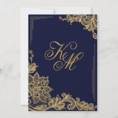 Navy en gouden kant bruiloft uitnodiging Kaart (Achterkant)