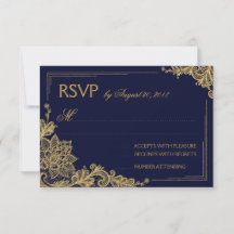 Navy en gouden lint elegante RSVP kaart