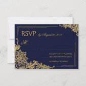 Navy en gouden lint elegante RSVP kaart (Voorkant)