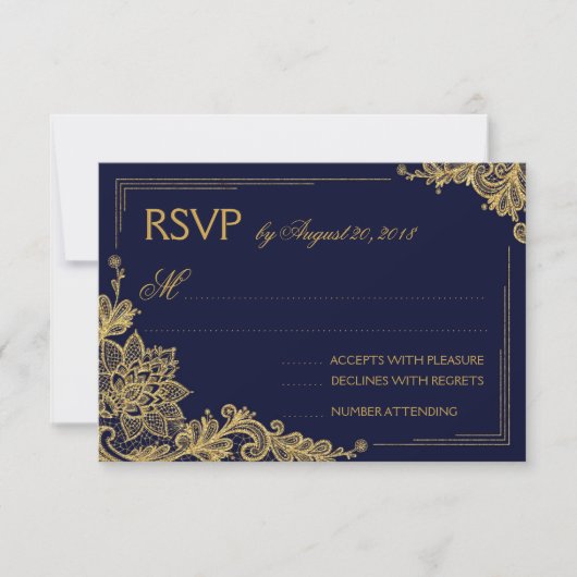 Navy en gouden lint elegante RSVP kaart (Voorkant)