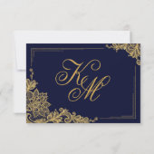 Navy en gouden lint elegante RSVP kaart (Achterkant)