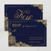Navy en gouden lint elegante RSVP kaart (Voorkant / Achterkant)
