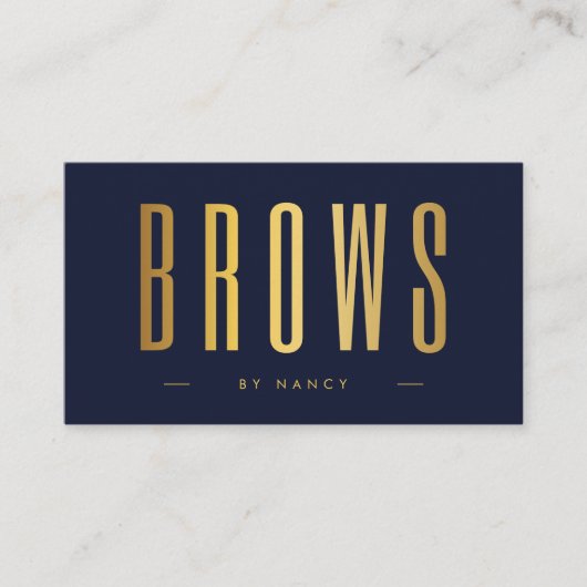 Navy en gouden microblading wenkbrauwen QR Code & Visitekaartje (Voorkant)