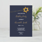 Navy en Gouden Ster van David Verjaardagsfeest Kaart (Staand voorkant)