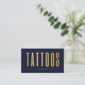 Navy En Gouden Tattoo Artiest QR Code & Logo Visitekaartje (Staand voorkant)