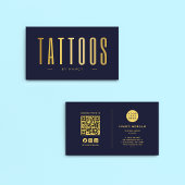 Navy en gouden Tattoo artiest QR Code & Logo Visitekaartje