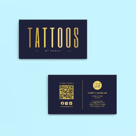 Navy en gouden Tattoo artiest QR Code & Logo Visitekaartje