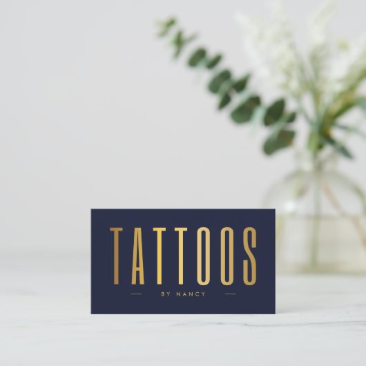 Navy en gouden Tattoo artiest QR Code & Logo Visitekaartje (Staand voorkant)