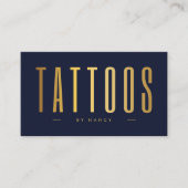 Navy en gouden Tattoo artiest QR Code & Logo Visitekaartje (Voorkant)