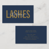 Navy en gouden typografie wimpers visitekaartje (Voorkant / Achterkant)