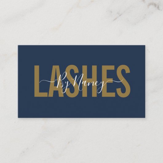 Navy en gouden typografie wimpers visitekaartje (Voorkant)
