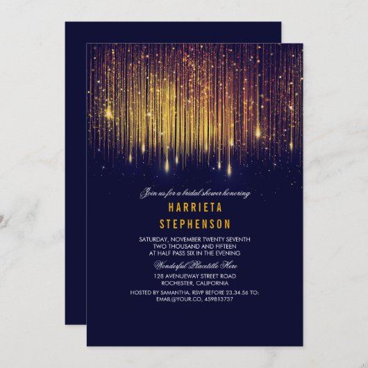 Navy en Gouden Vrijgezellenfeesten String Lights Kaart (Voorkant / Achterkant)