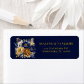 Navy en gouden Waterverf Peony Bouquet bruiloft Etiket (Insitu)