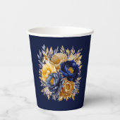 Navy en gouden Waterverf Peony Bouquet bruiloft Papieren Bekers (Achterkant)
