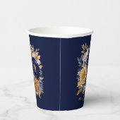 Navy en gouden Waterverf Peony Bouquet bruiloft Papieren Bekers (Rechts)