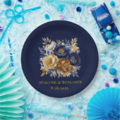 Navy en gouden Waterverf Peony Bouquet bruiloft Papieren Bordje (Feest)