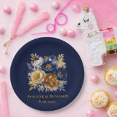 Navy en gouden Waterverf Peony Bouquet bruiloft Papieren Bordje (Feest)