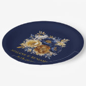 Navy en gouden Waterverf Peony Bouquet bruiloft Papieren Bordje (Gekanteld)