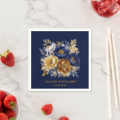 Navy en gouden Waterverf Peony Bouquet bruiloft Servet (Insitu)