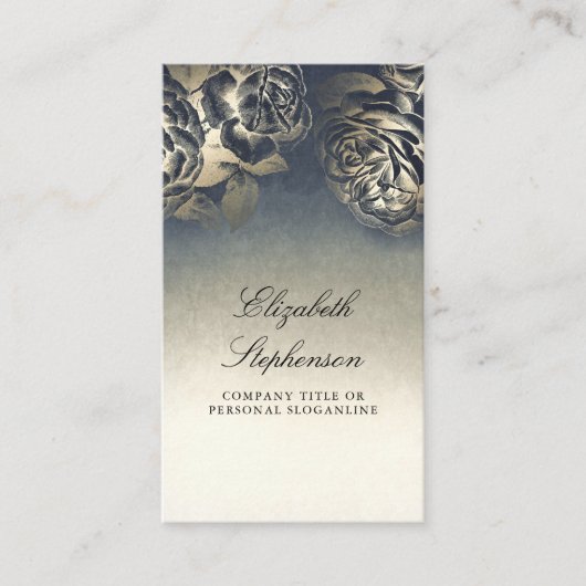 Navy en goudfolie  Bloemen Elegant Visitekaartje (Voorkant)