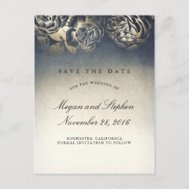 Navy en goudfolie  Floral Save the Date Aankondigingskaart