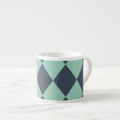 Navy- en groen diamantpatroon espresso kop (Voorkant rechts)
