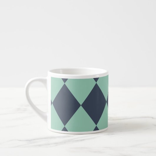Navy- en groen diamantpatroon espresso kop (Links)
