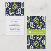 Navy en Groene Ikat Paisley Visitekaartjes (Voorkant / Achterkant)