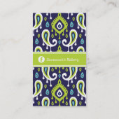 Navy en Groene Ikat Paisley Visitekaartjes (Achterkant)