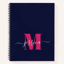 Navy en Hot Pink Gepersonaliseerd Monogram Notitie Notitieboek