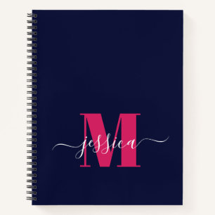 Navy en Hot Pink Gepersonaliseerd Monogram Notitie Notitieboek