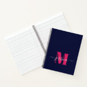 Navy en Hot Pink Gepersonaliseerd Monogram Notitie Notitieboek (Binnen)