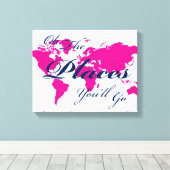 Navy en Hot Pink Wereldkaart Plaatsen You'll Go Ar Canvas Afdruk (Insitu (Houten vloer))