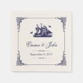 Navy en Ivoor  Schip Bruiloft Monogram Servet (Voorkant)