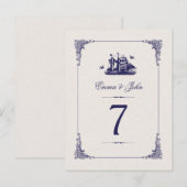 Navy en Ivoor  Schip Bruiloft Tafel Nummers Briefkaart (Voorkant / Achterkant)