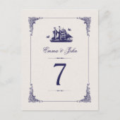 Navy en Ivoor  Schip Bruiloft Tafel Nummers Briefkaart (Voorkant)