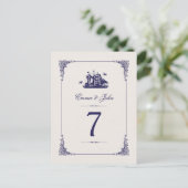 Navy en Ivoor  Schip Bruiloft Tafel Nummers Briefkaart (Staand voorkant)