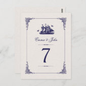 Navy en Ivoor Schip Bruiloft Tafel Nummers Briefkaart (Voorkant / Achterkant)