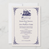 Navy en Ivoor  Schip Bruiloft Uitnodiging (Voorkant)