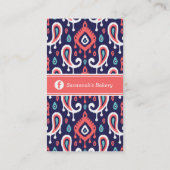 Navy en koraal Ikat Paisley Visitekaartjes (Achterkant)