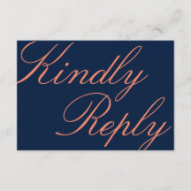 Navy en koraal kalligrafie bruiloft RSVP Kaart