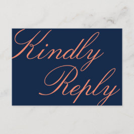 Navy en koraal kalligrafie bruiloft RSVP Kaart
