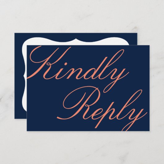 Navy en koraal kalligrafie bruiloft RSVP Kaart (Voorkant / Achterkant)