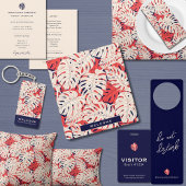 Navy en koraal Monstera Leaf Kussensloop